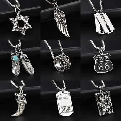 Trend Titanium Steel Necklaces For Men And Women Tiktok Bundy Hip Hop Six Stars Pendant Sweater Chain Simple Hip Hop Jewelry Wholesale