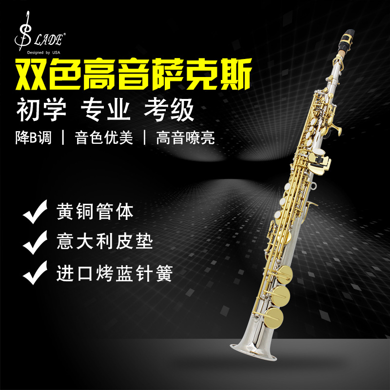 SLADE soprano saxophone in B-flat straight, professional performance of carved white shell silver key saxophone details Picture