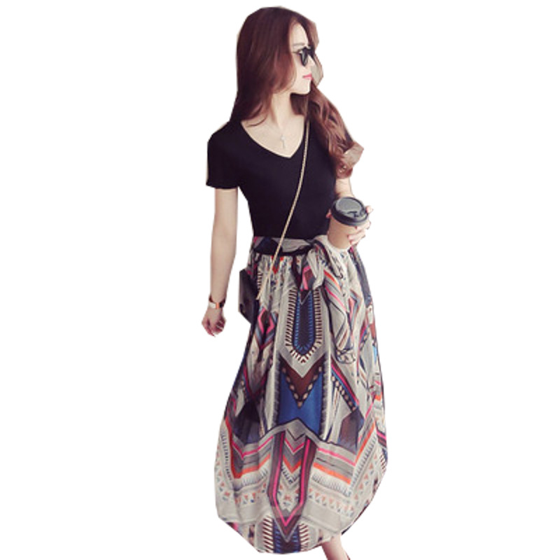 New women's wear 2024 summer floral chiffon V-neck high-waisted long short-sleeved dress slimming Hawaiian beach Item Picture