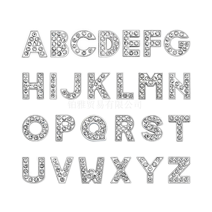 Alloy full diamond letter, water diamond letter jewelry diy personalized bracelet, key chain, thin band jewelry accessories