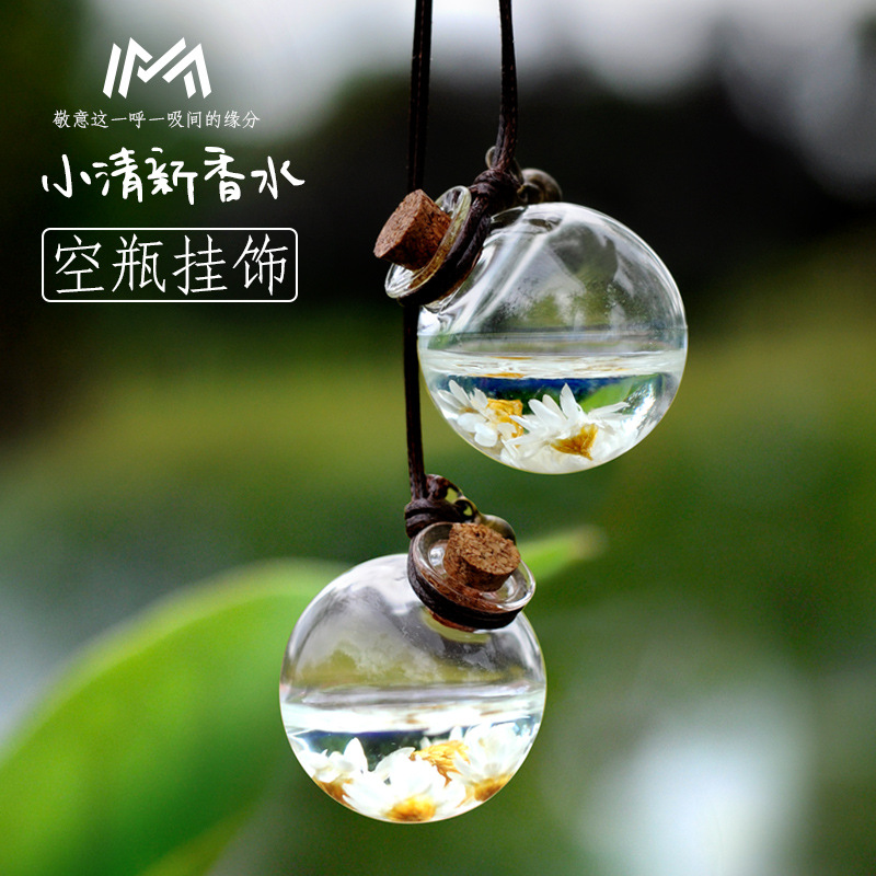 Creative car-mounted everlasting floral water bottle, empty bottle perfume pendant, artistic and fresh dried flower hanging decorative bottle
