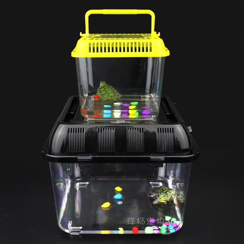 Acuario de tortuga acuario de oro caja para mascotas caja de tortuga cuadrada de plástico con tapa engrosada caja de hámster transparente portátil Specification image