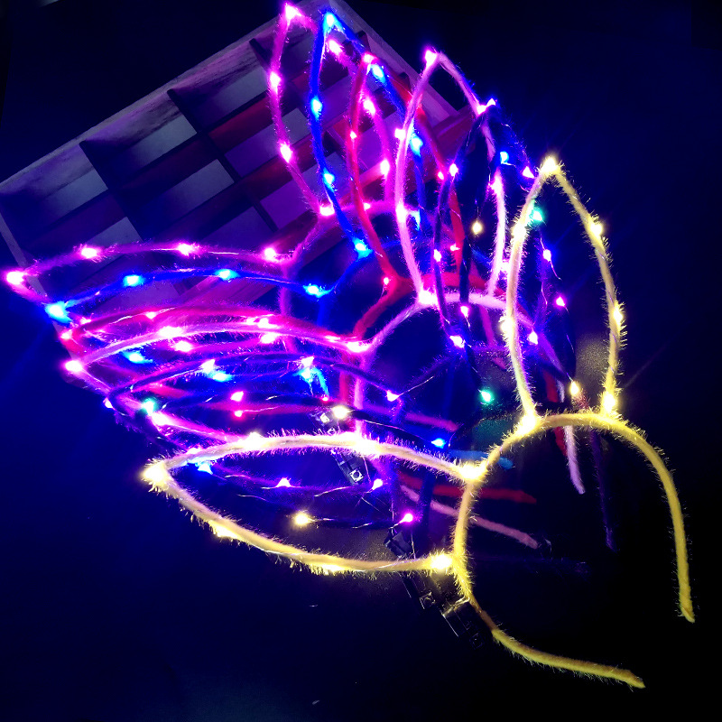 Night market children's luminous toys, glittering headwear, garlands, cat ears, rabbit ears, hair bands, ground promotion, QR code scanning small gifts details Picture