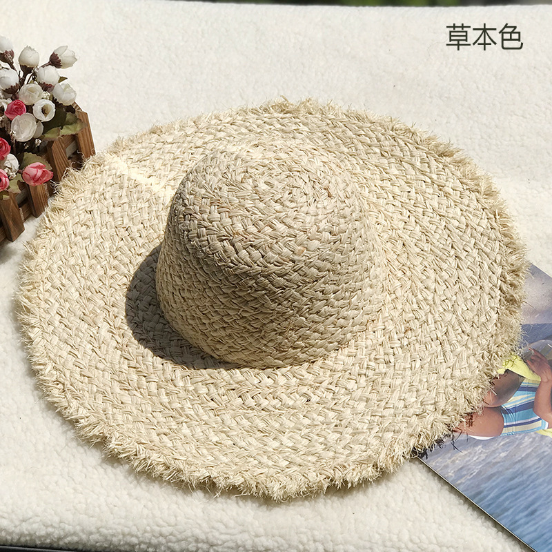 Wholesale Natural Raffia Hat Sun Block Big Eave Hat Beach Hat Diy Big Edge Color Dome Hat Specification drawing