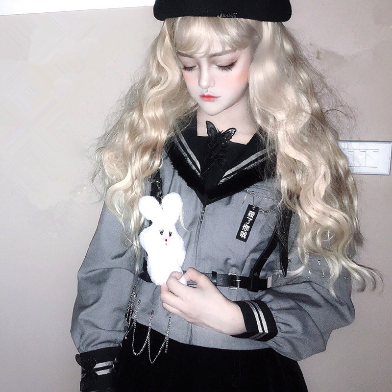 万圣节假发女羊毛卷齐刘海米白色长卷发小波浪彩色假发套批发代理
