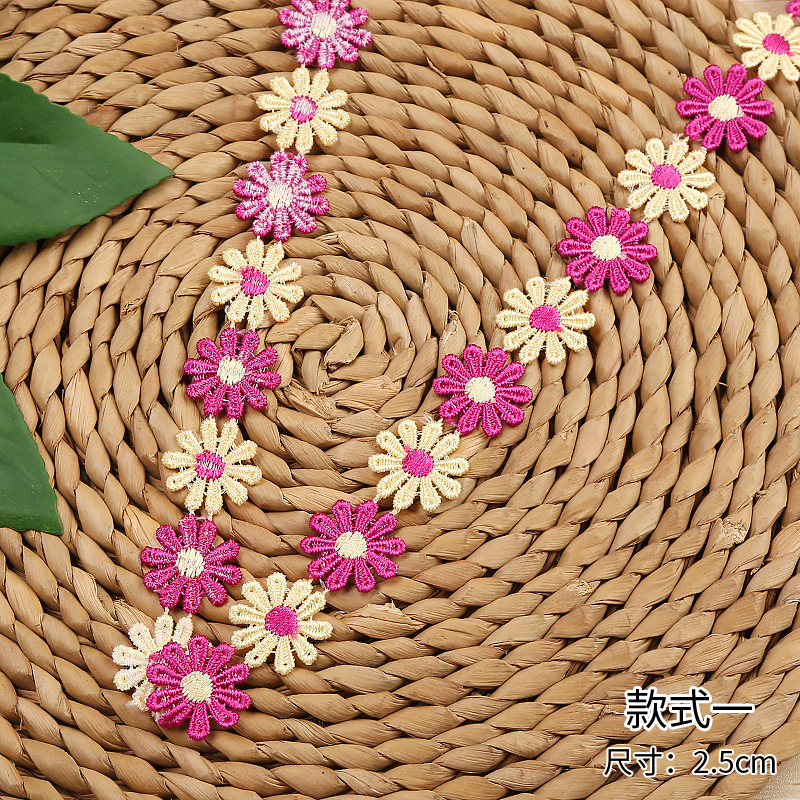 Factory direct sales of water-soluble lace, 10-petal lace, colorful flower embroidery lace headwear decals in stock Application Scenario