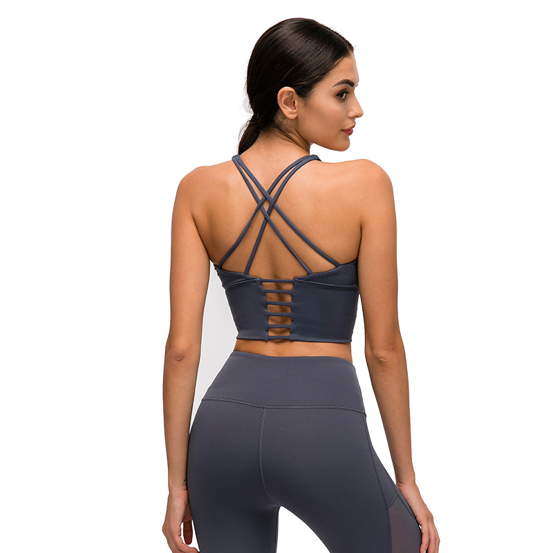 Solid Color Thin Strap Cross Back Sports Underwear Yoga Dress Women's New Sexy Backless Fitness Bra Small Suspenders Item Picture