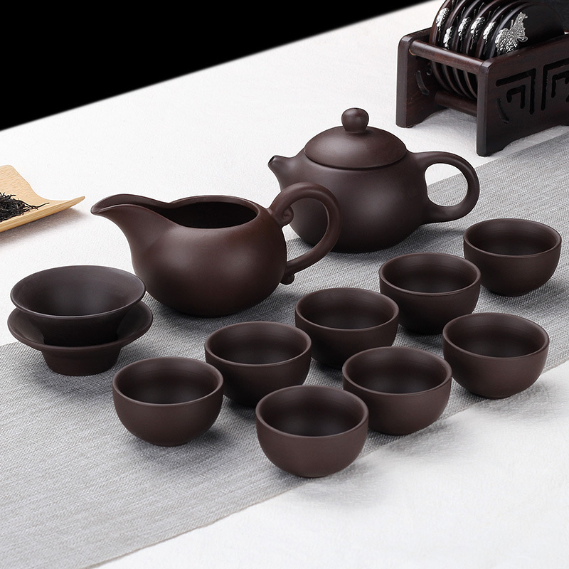 Factory wholesale of small sets of purple clay Gongfu tea sets, including teapots, tea cups, covered bowls, accessories, gift tea sets, and customizable logos Specification image