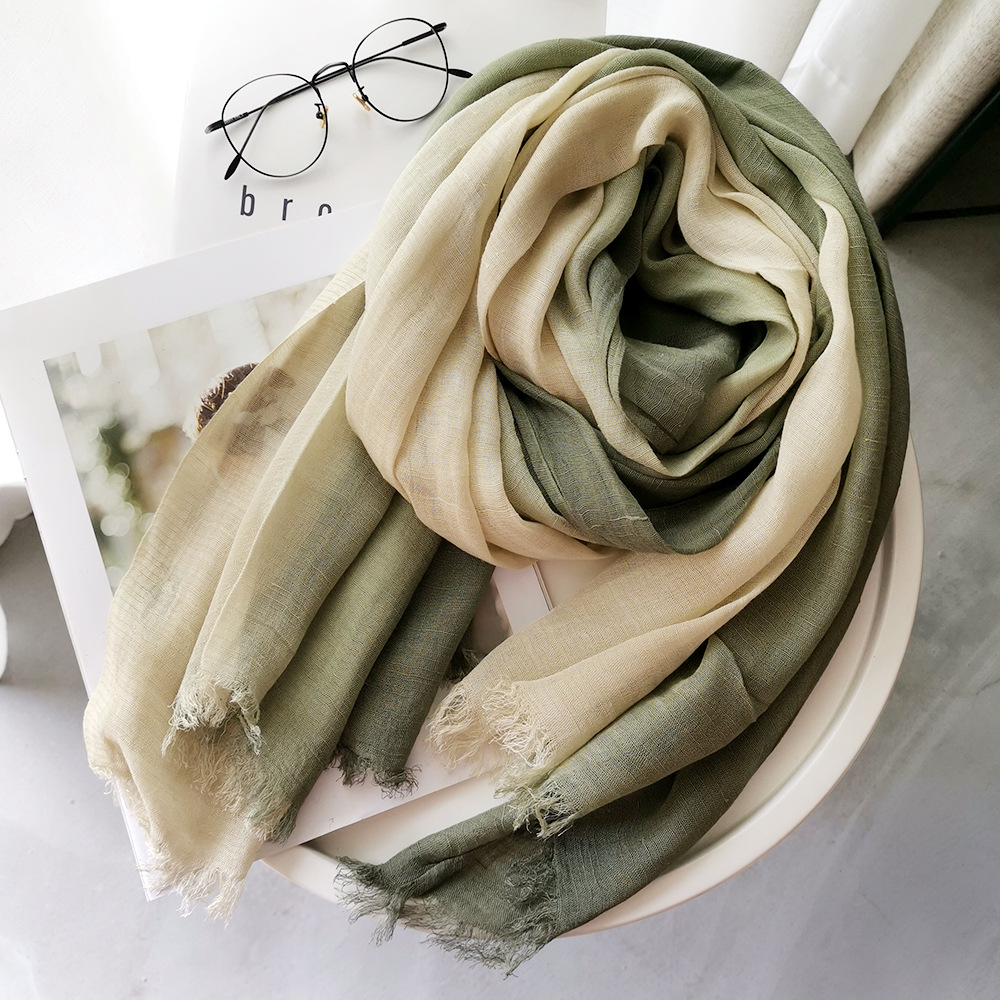 Foreign Trade Cotton, Linen And Linen Scarf For Women Autumn-Winter Gradient Color Combination Japanese And Korean Lady Sen Women's Slub Yarn Shawl details Picture