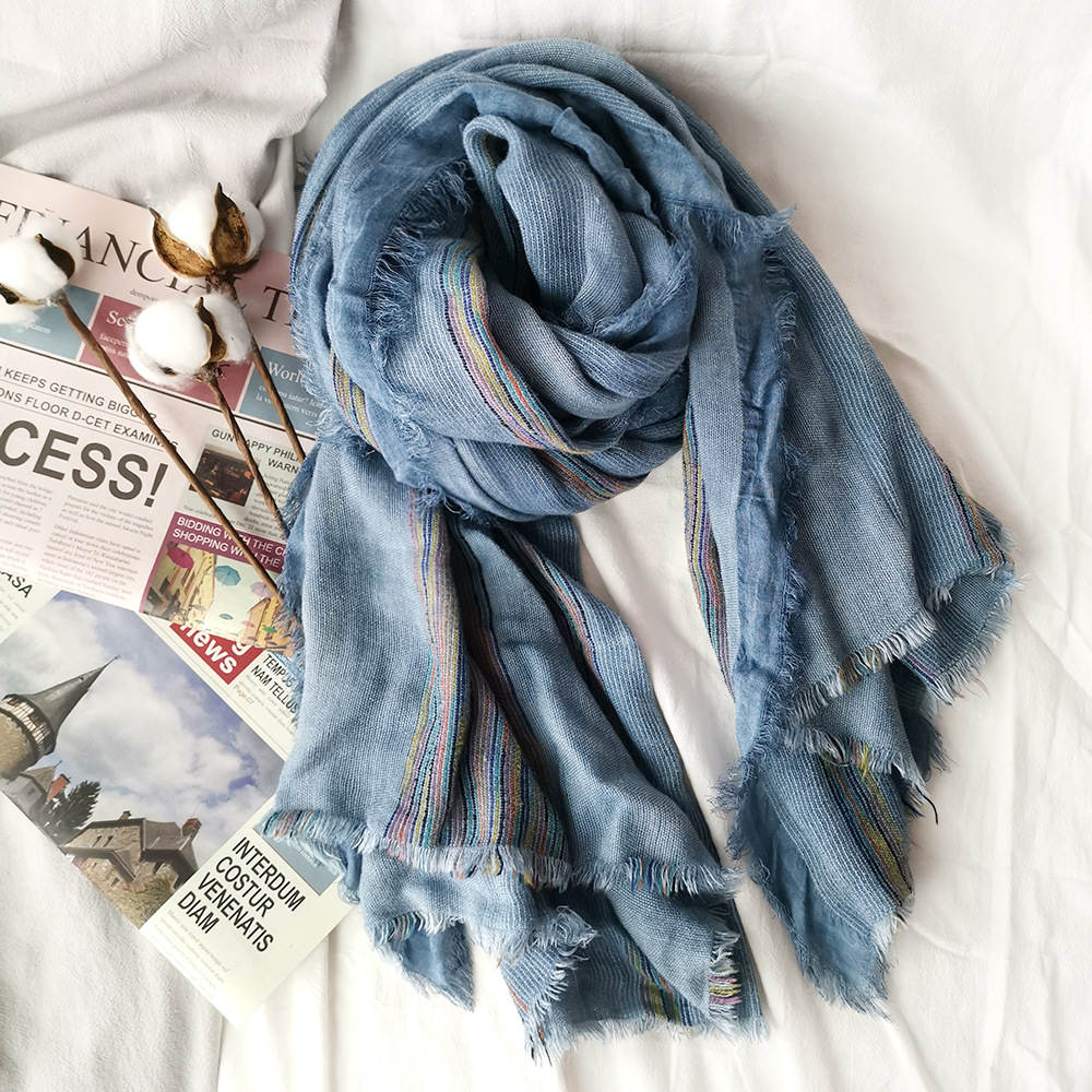 Cotton And Hemp Scarf Autumn And Winter New Pure Color Striped Fold Herringbone Stain Splicing Long Couple Shawls Specification drawing