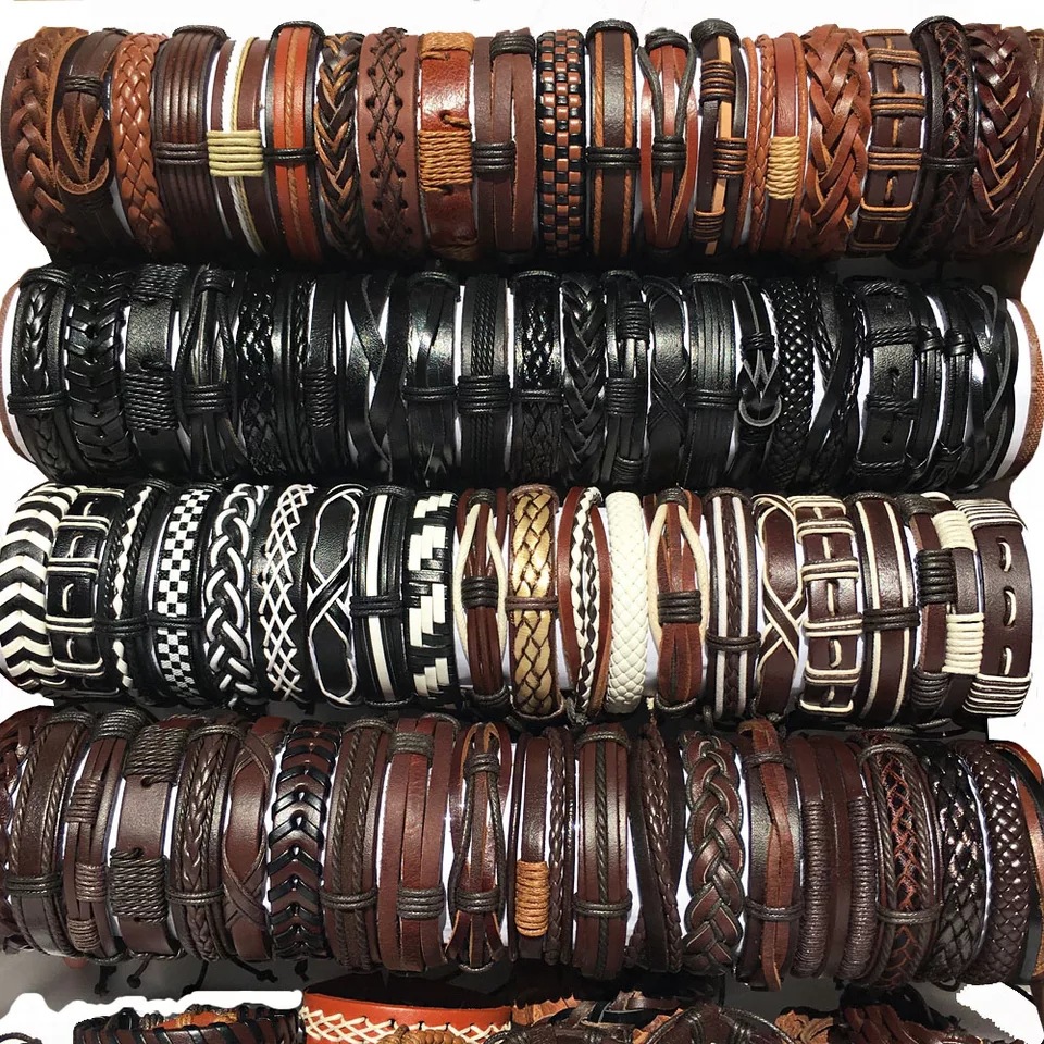 Wholesale set of 100 hand-woven leather bracelets of any mixed color cross-border hot sale leather mixed batch hand jewelry