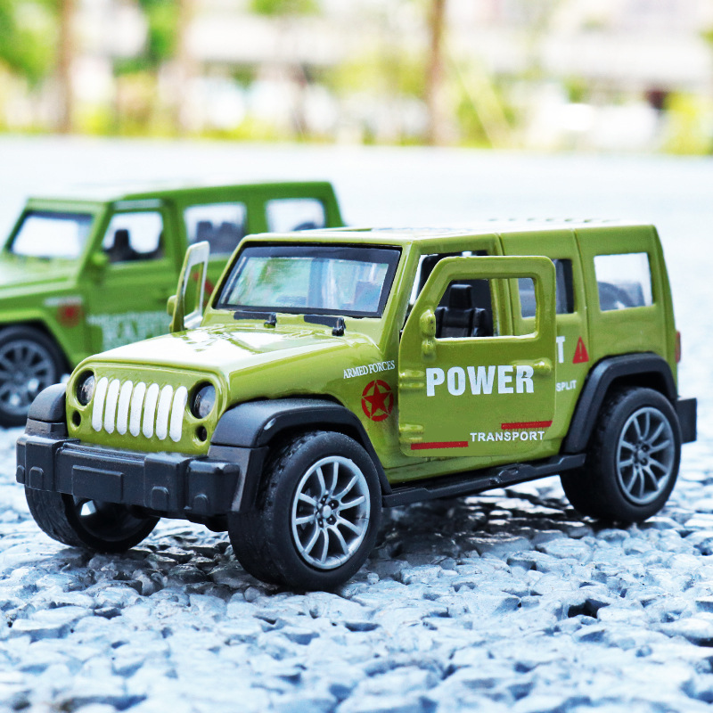 Children's alloy rebound car simulation double-door metal car, off-road vehicle, police car, military toy car set details Picture