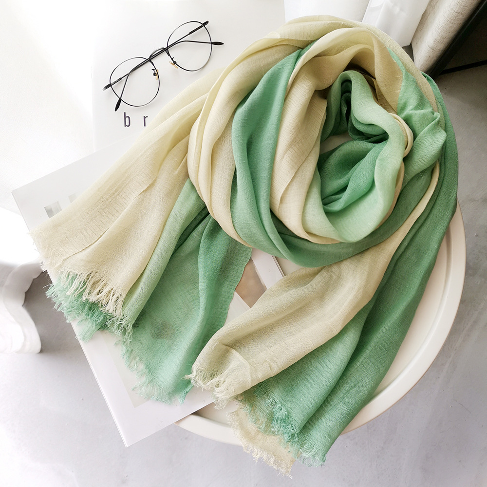 Foreign Trade Cotton, Linen And Linen Scarf For Women Autumn-Winter Gradient Color Combination Japanese And Korean Lady Sen Women's Slub Yarn Shawl Specification drawing