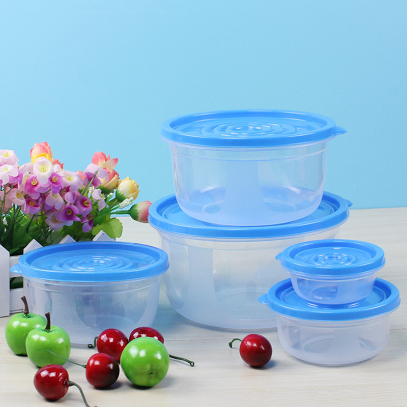 Horno de microondas crisper box set caja hermética de alimentos tazón de plástico bento lunch box para estudiantes redondo cuadrado conjunto de 5 piezas lote details Picture