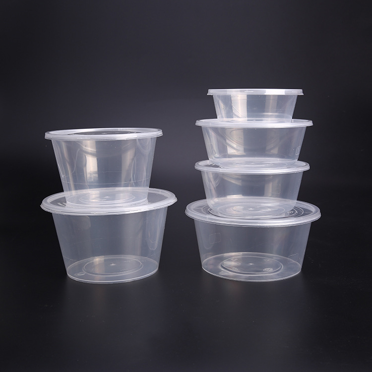 1000ML round disposable lunch box, rectangular plastic packaging, thickened transparent takeout lunch box, fast food bento bowl Specification image