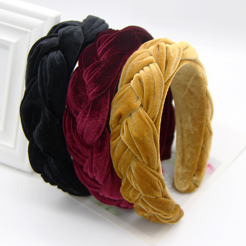 Moda popular trenzas de pelo hoop europa y américa creativo terciopelo de oro tocados transfronterizos nuevo estilo hoop pelo gruta al por mayor
