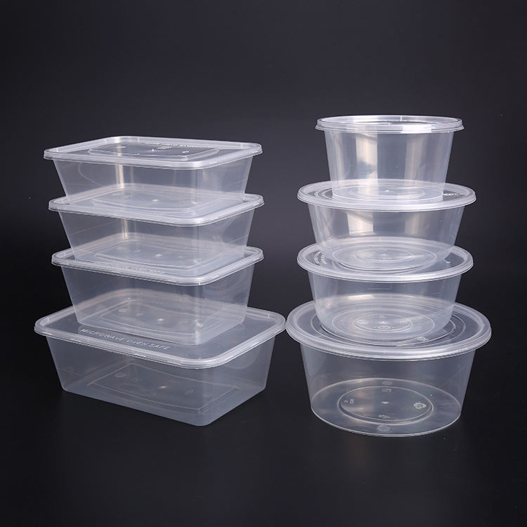 1000ML round disposable lunch box, rectangular plastic packaging, thickened transparent takeout lunch box, fast food bento bowl details Picture