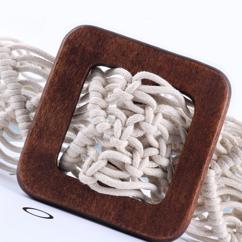 Retro National Style Braided Belt For Women Decorative Wide Waist Sealing Dress Sub Accessories Korean Version 100 Waist Rope Square Buckle Item Picture