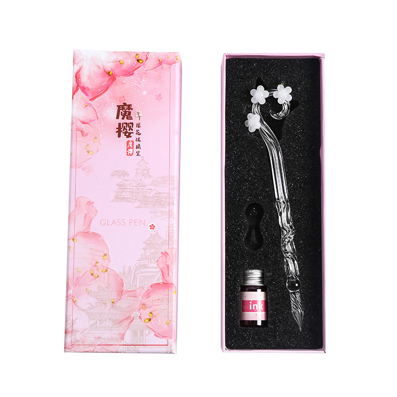 Magic Flower Glass Pen, Student gift Pen, Crystal Dip Pen Set, Pen Gift, Creative Starry Sky Glass Pen Item Picture