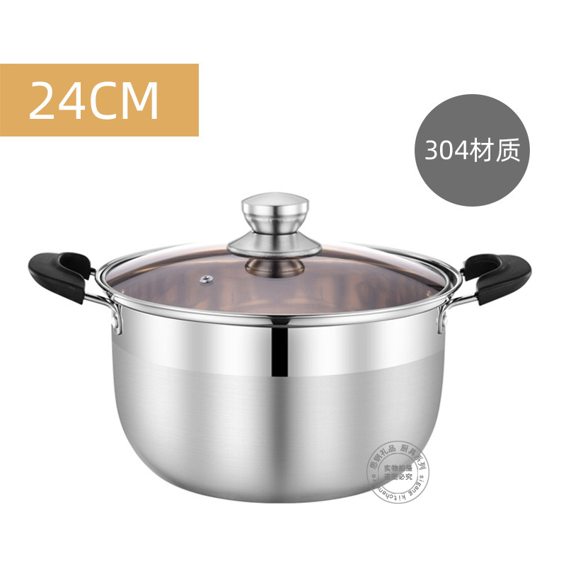 Food-grade stainless steel soup pot induction cooker with an open flame to prevent scalding, thickened handle, festival welfare, store anniversary marketing gift Item Picture
