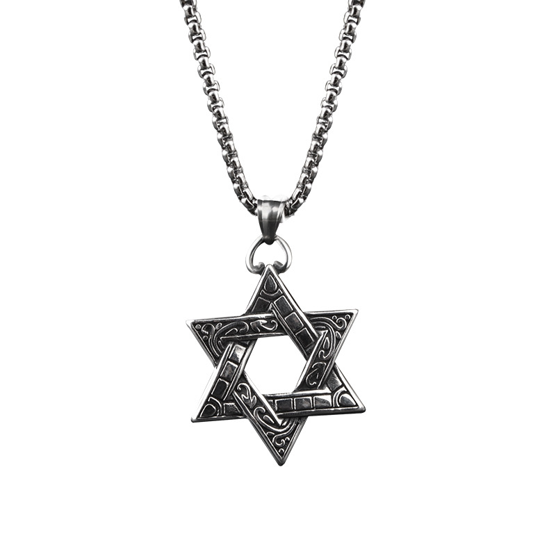 Trend Titanium Steel Necklaces For Men And Women Tiktok Bundy Hip Hop Six Stars Pendant Sweater Chain Simple Hip Hop Jewelry Wholesale Item Picture