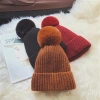 A winter Korean-style trendy, fleece and thickened, warm knitted woolen hat with a ball, a fashionable and cute headscarf for autumn and winter Specification image