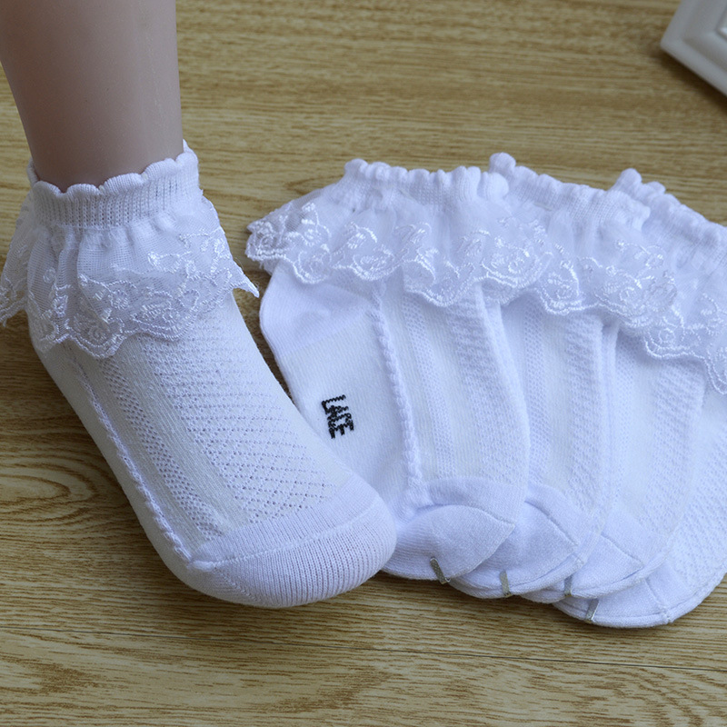 儿童花边袜女童棉袜春秋薄款夏季日系蕾丝公主短袜子宝宝白色舞蹈产品图