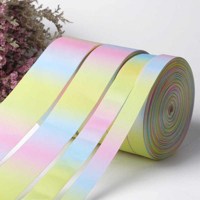渐变色热转印刷带螺纹织带印刷礼物礼物包装彩带服饰彩虹缎带批发图