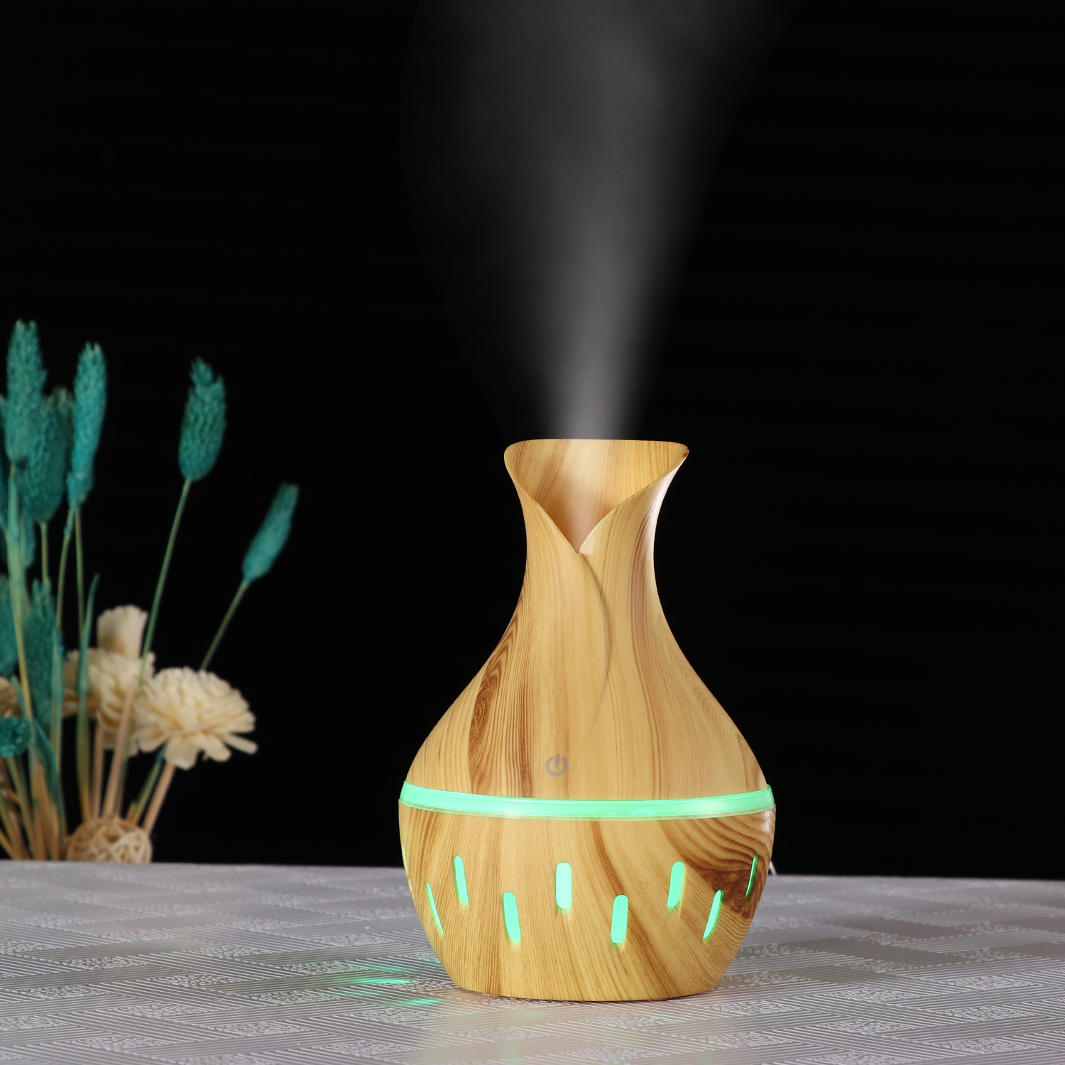 Wholesale Hollow Mini Humidifier 300Ml Wood Grain Diffuser Diffuser Seven Color Ultrasonic Humidifier Item Picture