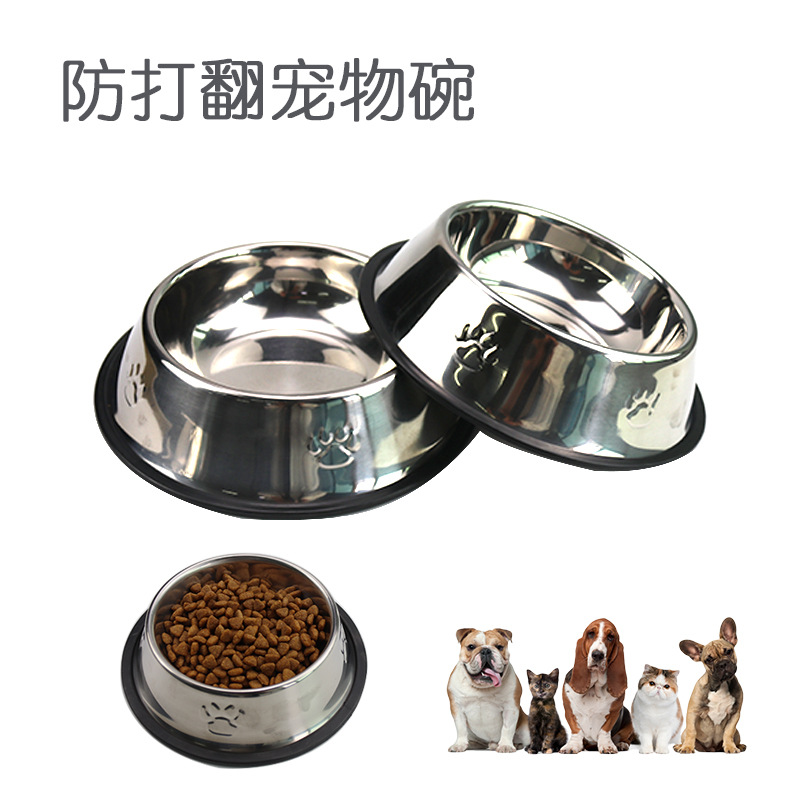 Wholesale thickened stainless steel dog bowls, cat bowls, anti-slip pet food bowls, feeders, various sizes of durable tableware in stock
