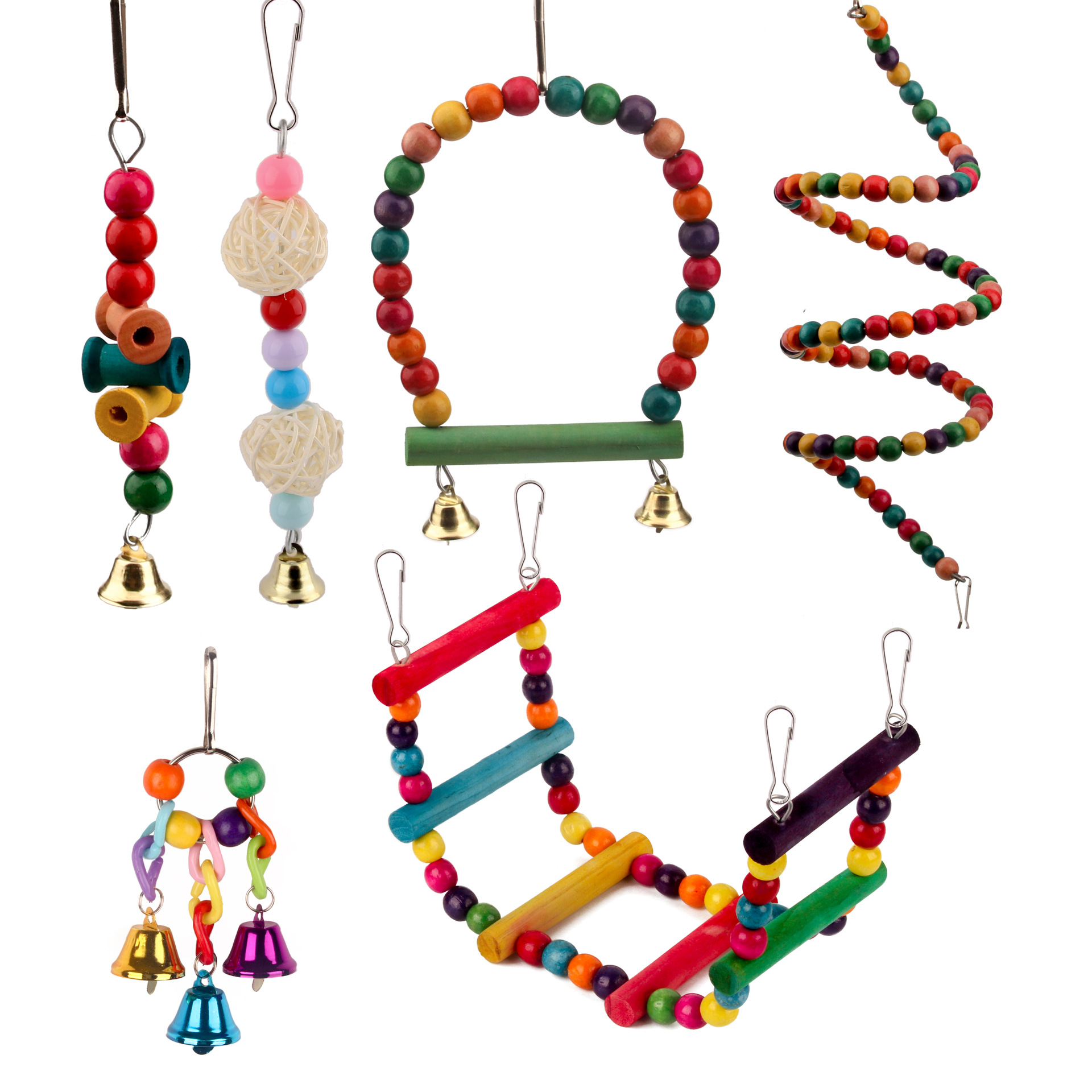 Parrot gnawing toy bird toy ladder Soft ladder swing Simple bell string 6-piece set details Picture
