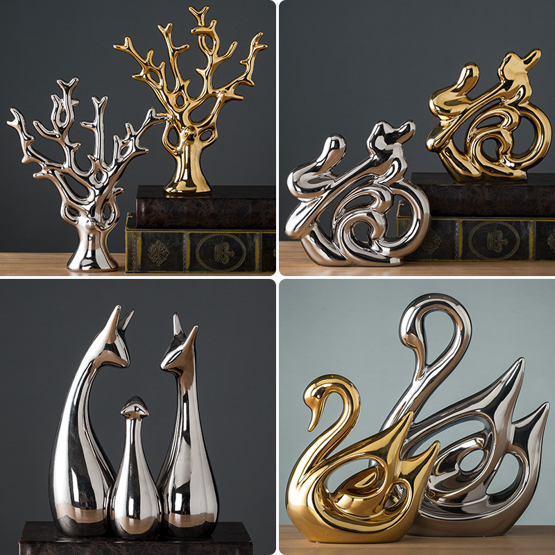 Home decorations, handicrafts, small ornaments, family rooms, living rooms, wine cabinets, fashionable displays, creative electroplated money trees details Picture