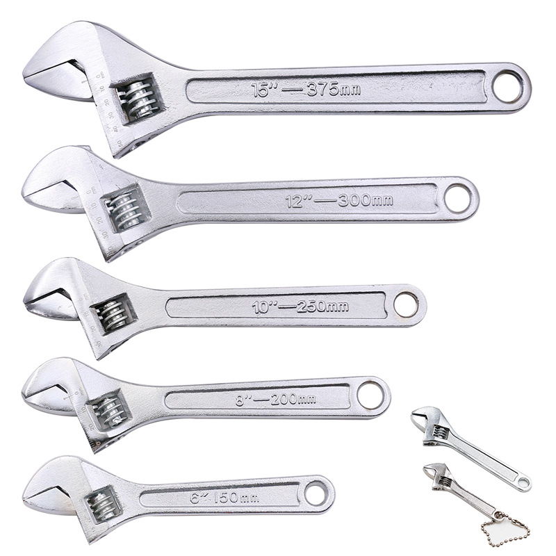 Wholesale all-steel 2.5-inch, 4-inch, 6-inch, 8-inch, 10-inch, 12-inch and 15-inch adjustable wrenches, large opening quick adjustable wrenches Item Picture