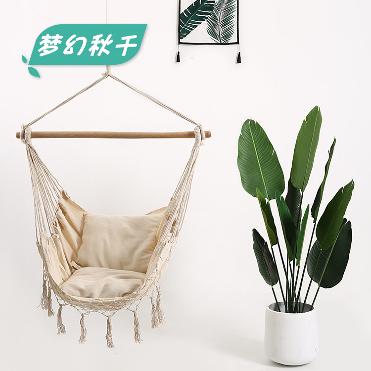 Homestay cotton rope tassel linen hanging basket, indoor home single person balcony, internet-famous swing, Amazon cradle rocking chair details Picture