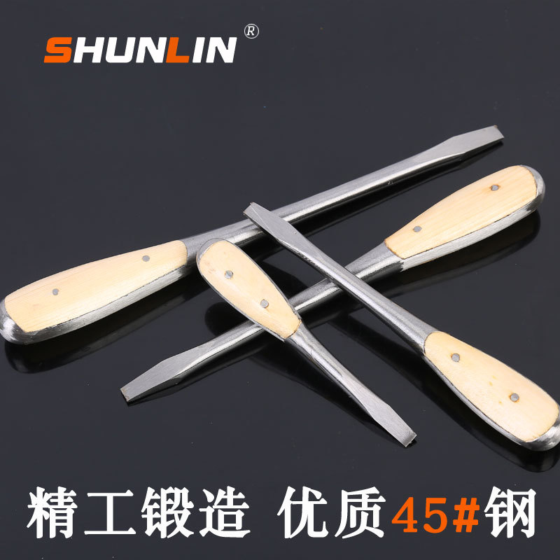 Stock Supply Linyi Manufacturers Shun Lin Grip Screwdriver 45# Steel 6 Inch Wooden Handle One Word Screwdriver Wooden Handle Specification drawing