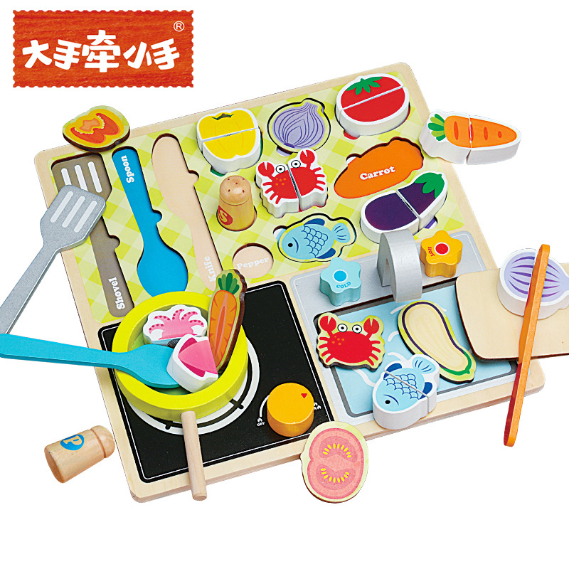 Wooden jigsaw puzzle children cut fruit toy girl kitchen cut watch boy play house cut music barbecue set Application Scenario