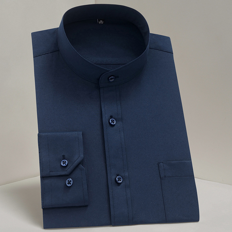 Chinese stand-up collar shirt, men's long-sleeved business formal wear, no-iron men's shirt, thin Zhongshan style, high-end men's wear Specification image