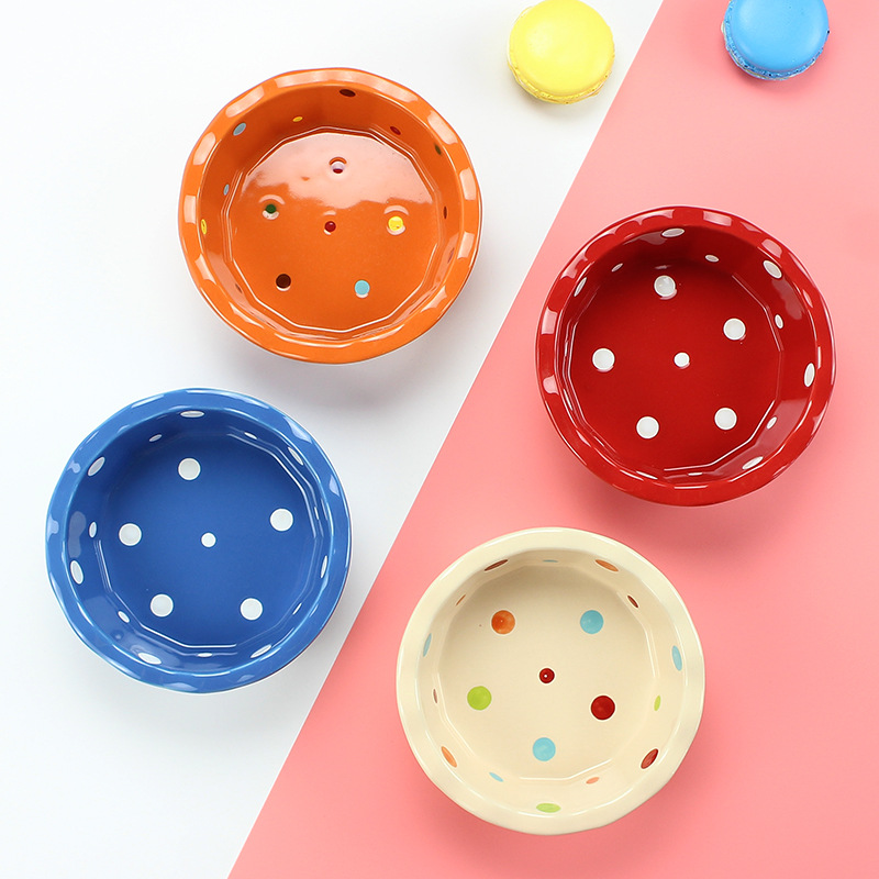 Customized ceramic pet bowls, baking, air fryer tableware, polka dot baking trays, pasta plates, salad bowls, cat bowls and dog bowls Specification image