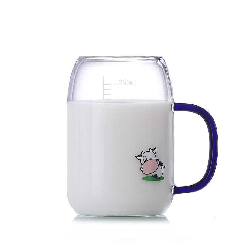 Children's milk cups, cartoon cups, graduated glass cups, water cups, breakfast cups, straw cups, glass cups for household use Application Scenario