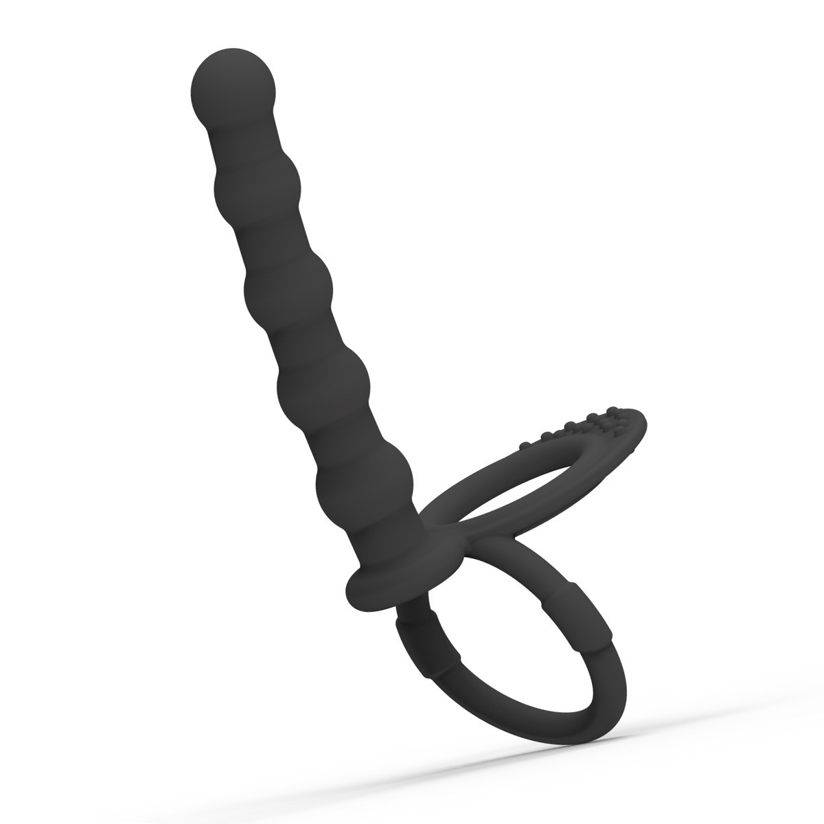 Silicone double-ring anal plug for both men and women, with a drawstring locking semen ring, is an adult sex toy full figure