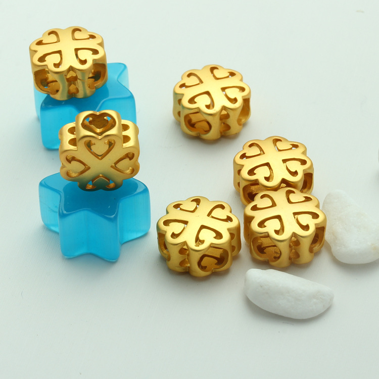 18K沙金中国结大孔隔珠 金色皮绳编绳可调节配饰 diy手工饰品配件