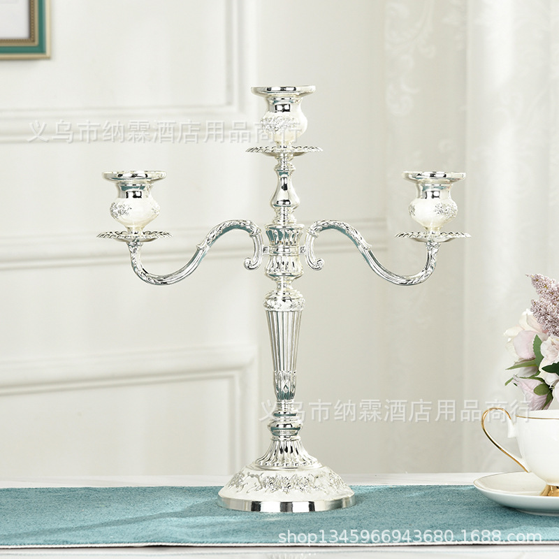 三头五头镀银金属合金欧式合金烛台家居酒店KTV 蜡烛台细节图