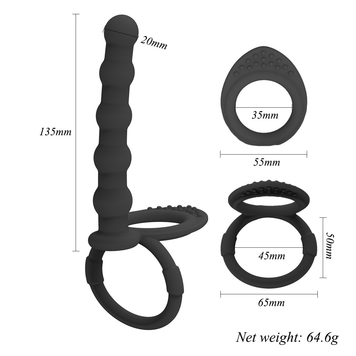 Silicone double-ring anal plug for both men and women, with a drawstring locking semen ring, is an adult sex toy Application Scenario