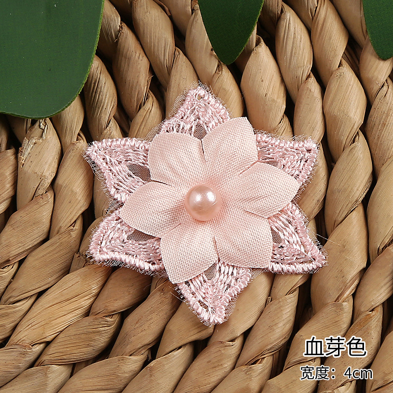 Six-color double-layer beaded lace flower DIY clothing accessories, wedding dress lace polyester headwear, organza flower details Picture