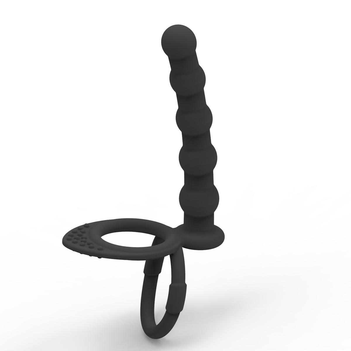 Silicone double-ring anal plug for both men and women, with a drawstring locking semen ring, is an adult sex toy details Picture