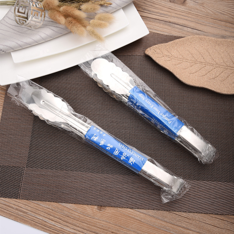 Wholesale non-magnetic bright stainless steel plum blossom round head tongs, thickened multi-functional steak tongs and barbecue tools Specification image