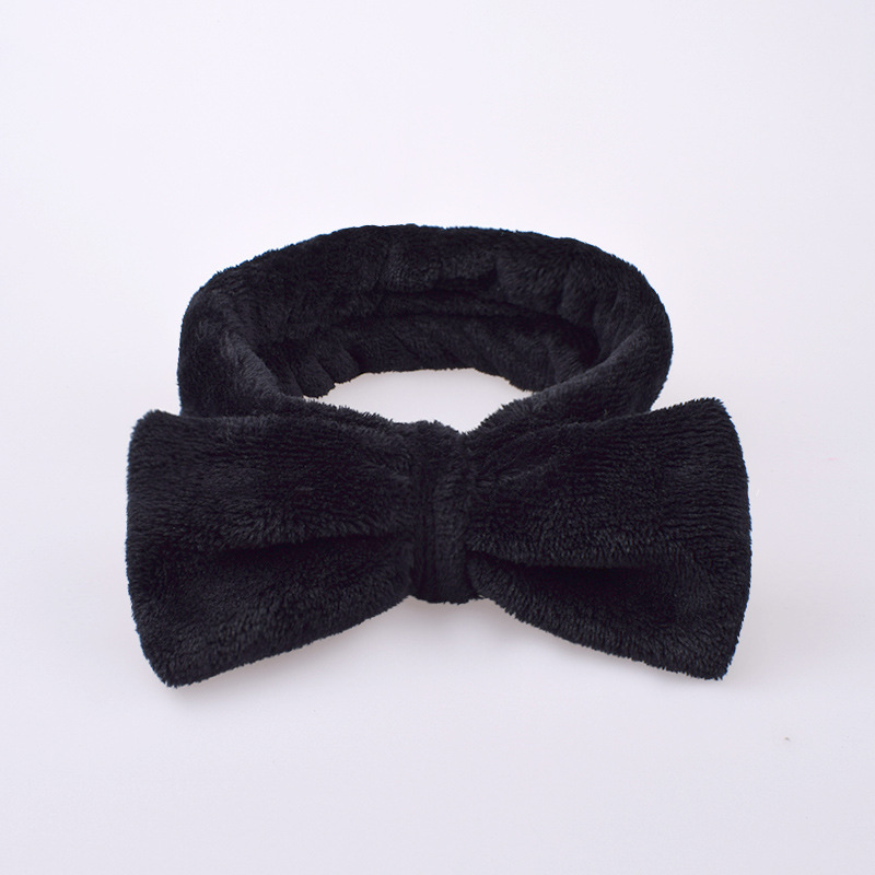 New Korean-style popular women's bow hair band, solid-color flannel hair band, face wash, makeup, mask, hair band and hair band Application Scenario