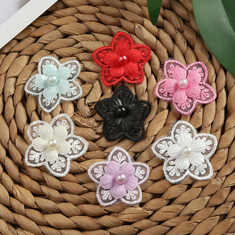 Headwear, organza flower seven-color double-layer beaded lace trim, DIY clothing accessories, wedding dress lace, polyester