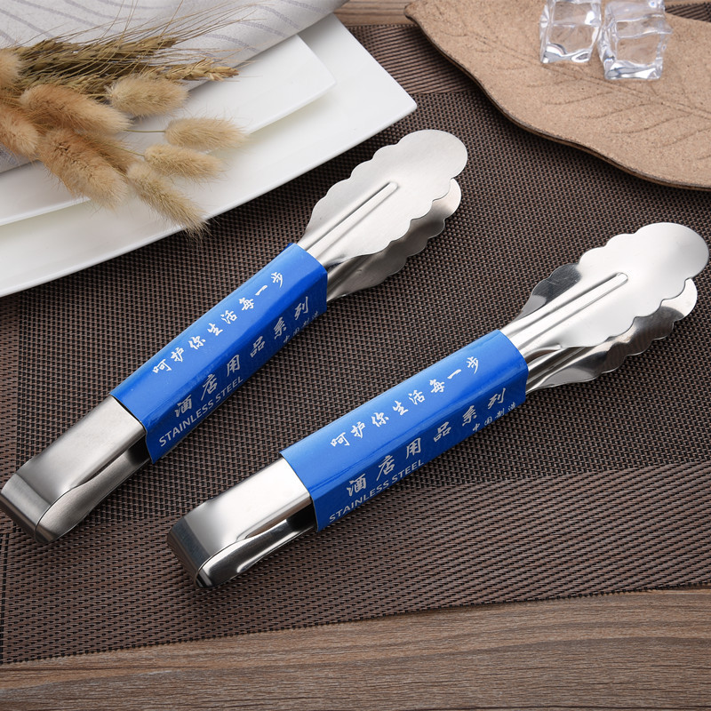 Wholesale non-magnetic bright stainless steel plum blossom round head tongs, thickened multi-functional steak tongs and barbecue tools