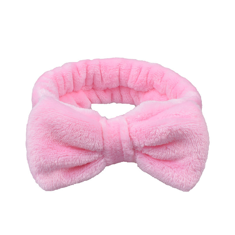 New Korean-style popular women's bow hair band, solid-color flannel hair band, face wash, makeup, mask, hair band and hair band Item Picture